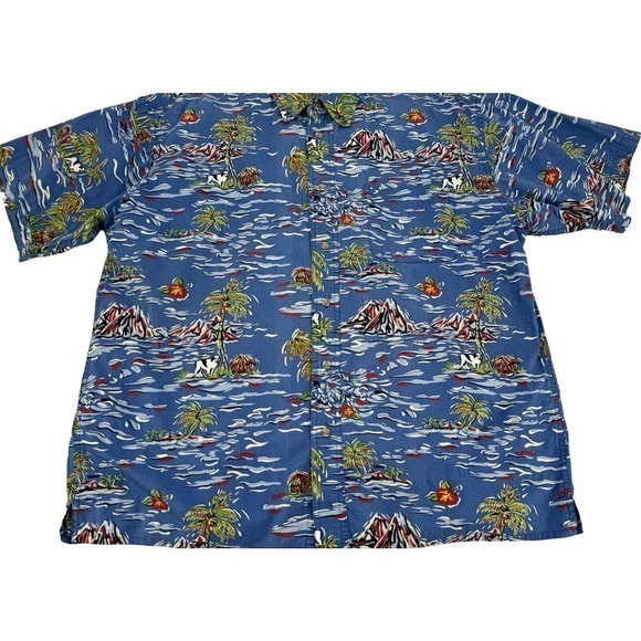 Big Dogs Blue Hawaiian Shirt Button Up Short Sleeve Palm Island Blue Mens Size L - Picture 5 of 9
